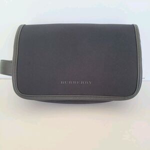 Burberry Wristlet Clutch Soft Toiletry Zip Bag Pouch Black Logo Medium Unisex